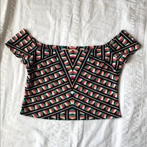 Gianni Bini Crop Top Geometric Black Pink Green L